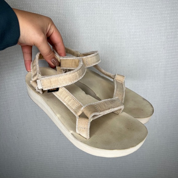 Teva Shoes - Teva Sandals Women's Size 8 Beige Fluffy Adjustable Straps Platform Casual Shoes